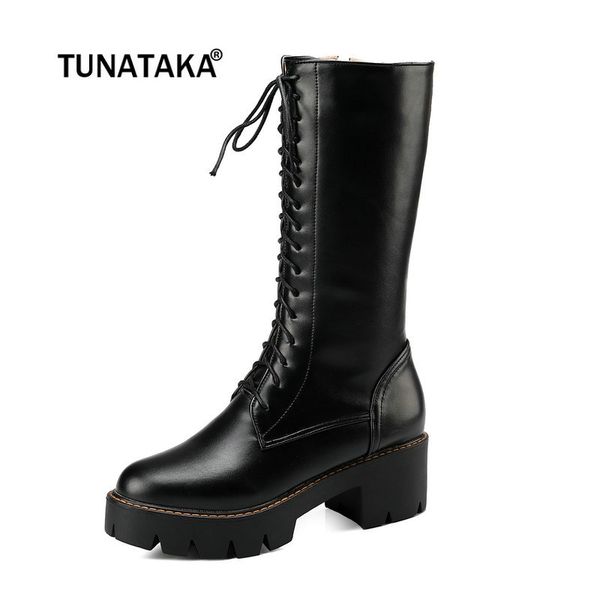 

женщины knight boots толстый каблук колено высокие сапоги мода платформа zipper lave вверх зимняя женская обувь черный белый коричневый +201, Black