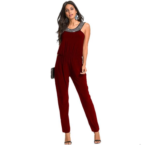 

women designer beaded round neck sleeveless jumpsuit trousers7vhq7vhq, Gray