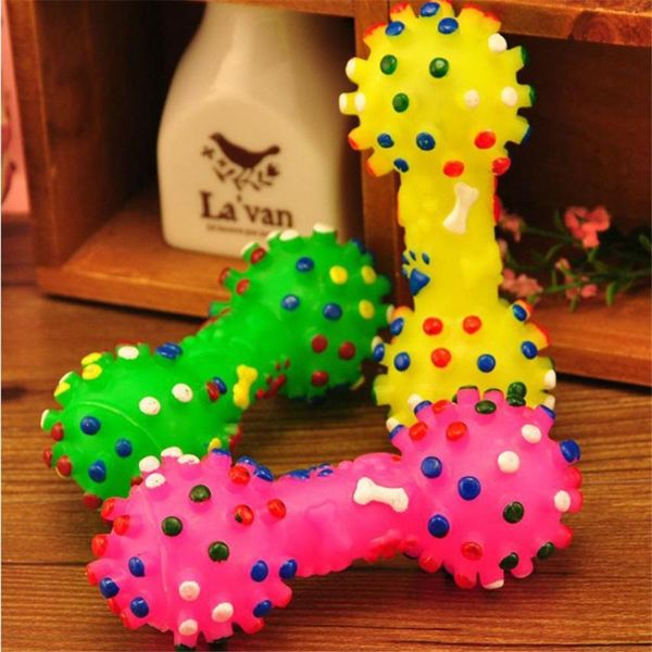 

1pcs pet dog cat puppy sound polka dot squeaky toy rubber dumbbell chewing funny toy