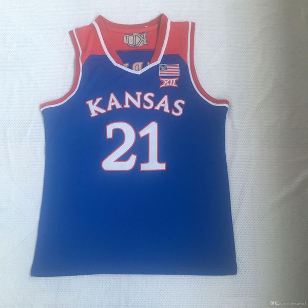 NCAA Kansas Jayhawks #21 Embiid College Baskalbal Base Jerseys Рубашки вышивки S-2XL