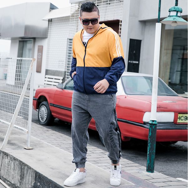 

men's tracksuits 9xl sunscreen 2 pieces suit sets spring summer plus size sun protection casual jacket coat+ jeans pants sportswear men, Gray