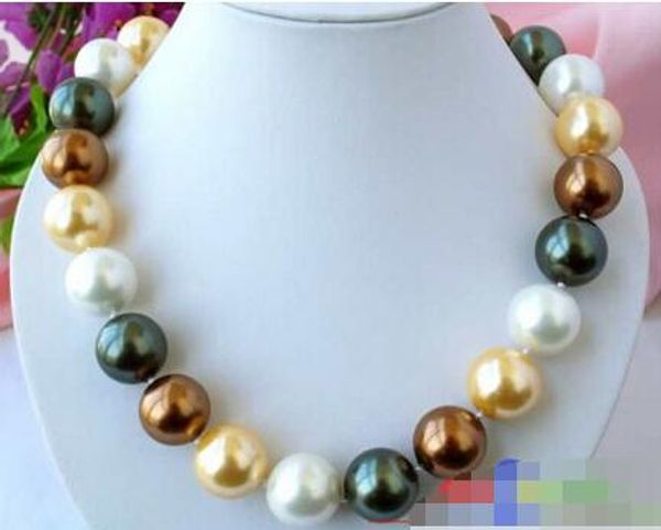 

6-12mm round multicolor south sea shell pearl necklace @^noble style natural fine jewe, Silver