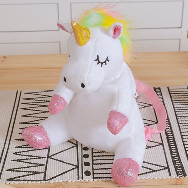 

cute kids girls unicorn backpack shoulder bag soft rainbow plush backbag women travel bags student school book bag kids gift