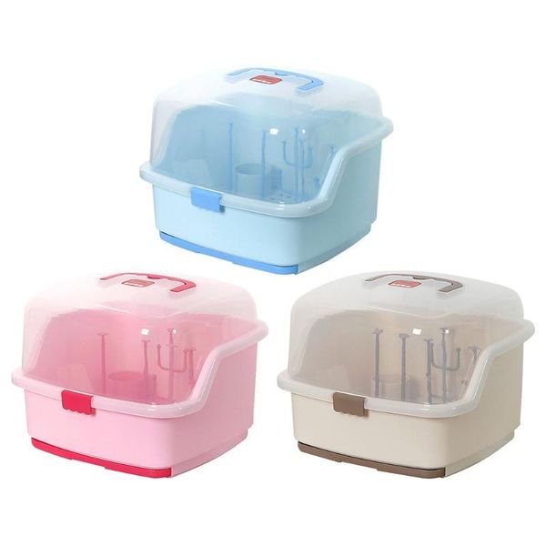

multi-functional portable baby bottles storage box drying rack plastic tableware dry case kid travel feeding bottle drying rack