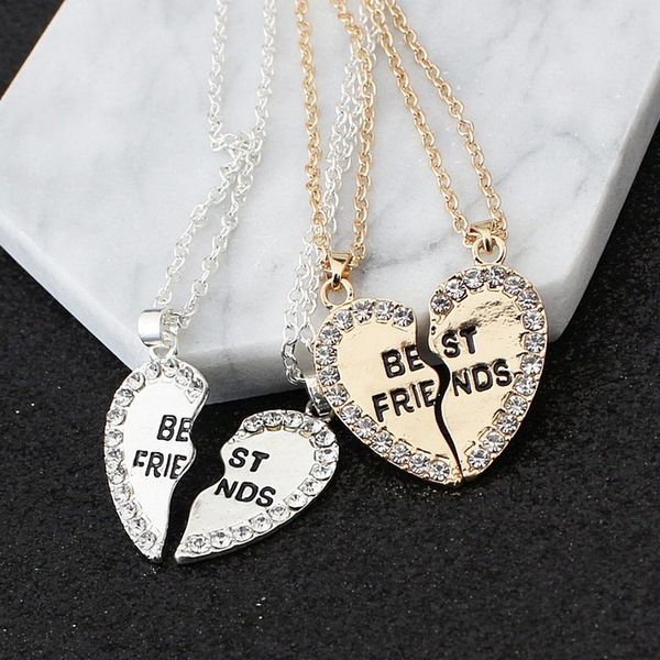 

stf fashion two petals heart crystal friend necklace good friend necklace friendship pendant necklace wholsale k5263, Silver