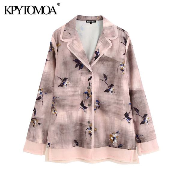 

women's blouses & shirts kpytomoa women 2021 fashion frayed trims printed vintage lapel collar long sleeve side vents female chic, White