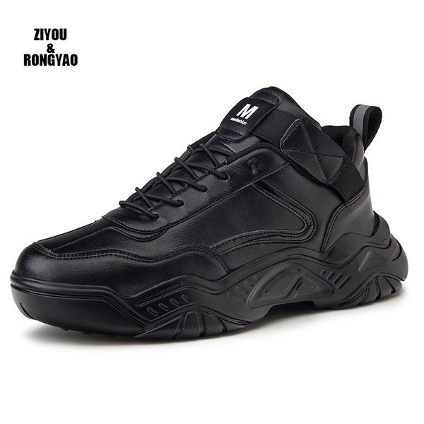 

новые кроссовки мужчины повседневная обувь лак-вверх мужчины обувь кожа черный белый удобная дышащая walking кроссовки тенис мужчина для, Black