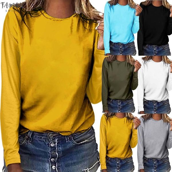 

autumn polyester new women fashion solid plus size round neck long sleeved shirt blouse wholesale z4, White