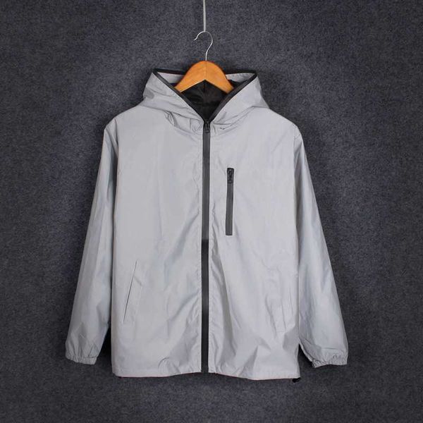 

men's jackets long sleeve reflective jacket 2021 men women harajuku windbreaker hooded hip-hop streetwear night shiny zipper coats, Black;brown