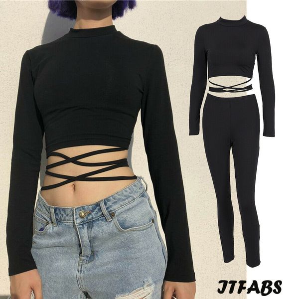 

мода женщины bodycon комбинезон набор зашнуровать растениеводство топ+длинные брюки повседневная клубная одежда вечерние брюки, White