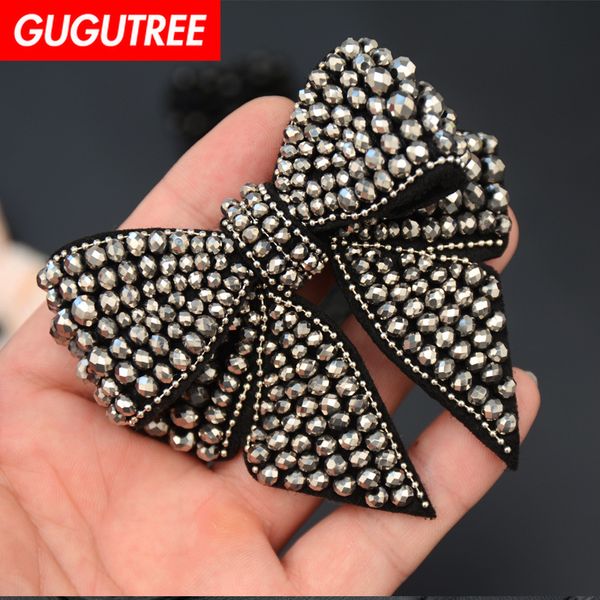 

gugutree beaded embroidery bowknot patch animal cartoon patches badges applique patches for clothing fd-75, Black