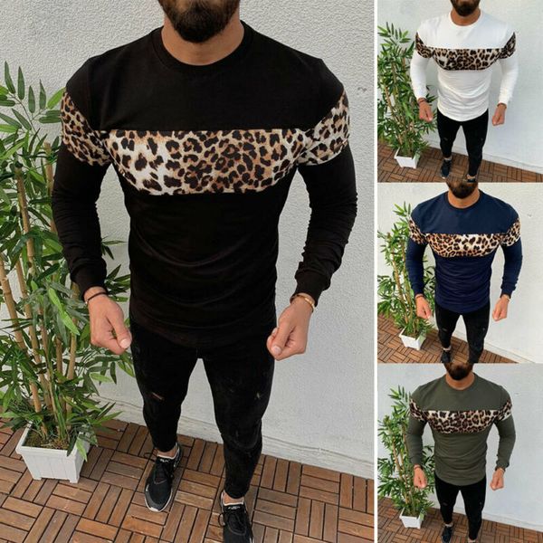 

fashion men fashion winter warm leopard sweatshirt sweater coat outwear outdoor sports running shirts, Black;blue