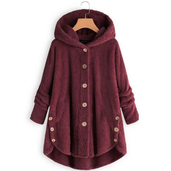 

2019 winter new fashion women's european and american button plush irregular tide brand solid color coat overwear, Black