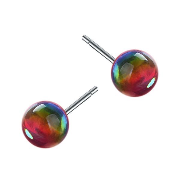 

4/8mm round ball earrings for women fine jewelry 925 sterling silver rainbow color circle stud earring xmas gifts, Golden;silver