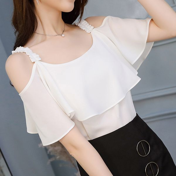 

spring-summer korean version of the new-style large-size bottom chen shan yi slim-fit casual short-sleeve chiffon blouse, White