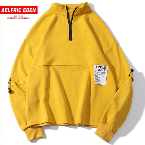 

aelfric eden hip hop solid letter printed men stand sweatshirts 2019 autumn harajuku casual cotton male pullover streetwear, Black