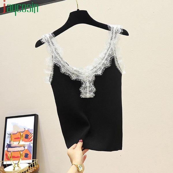 

fashion lace panel tank women camisole slim casual vest plus size sleeveless backless nightclub summer femme vest, White