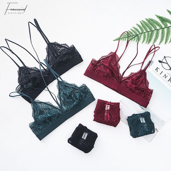 

bra set lace french full perspective 3 4 cup bra set without steel ring thin cup ladies underwear bralette, Red;black