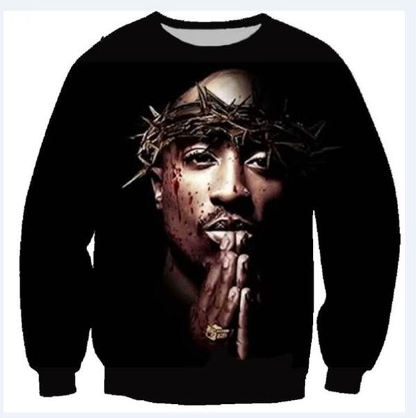 

fashion women men 2pac tupac funny 3d print crewneck sweatshirt fashion tu clothing outfits jumper casual, Black