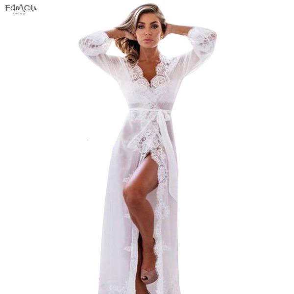 

Nightgowns New Robe Lace Maxi Sexy Sleepwear Long Bathrobe Women Kimono Dressing Gown Nightgown Woman Sleepwear