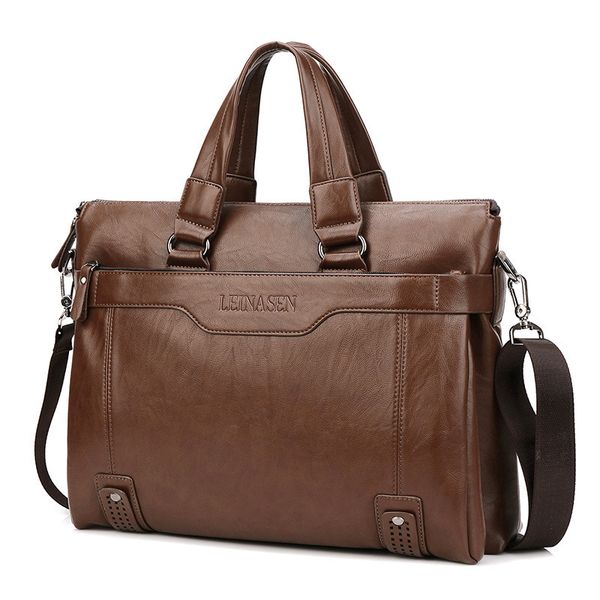

oil wax pu leather men briefcase shoulder handbag business messenger lapbag