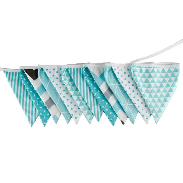

baby shower blue & grey cotton fabric party bunting banner hanging pennant nursery decoration p props