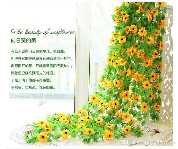 

hthome wholesale 1 pcs 2.4m sunflower artificial silk fake flowers ivy leaf garland plants home decor
