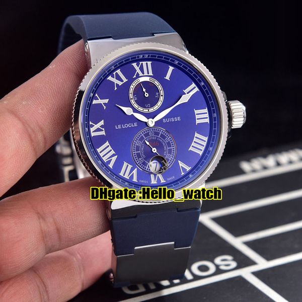 

new maxi marine chronometer 263-67-3/43 blue dial power reserve automatic mens watch steel case blue rubber watches hello_watch high quality, Slivery;brown