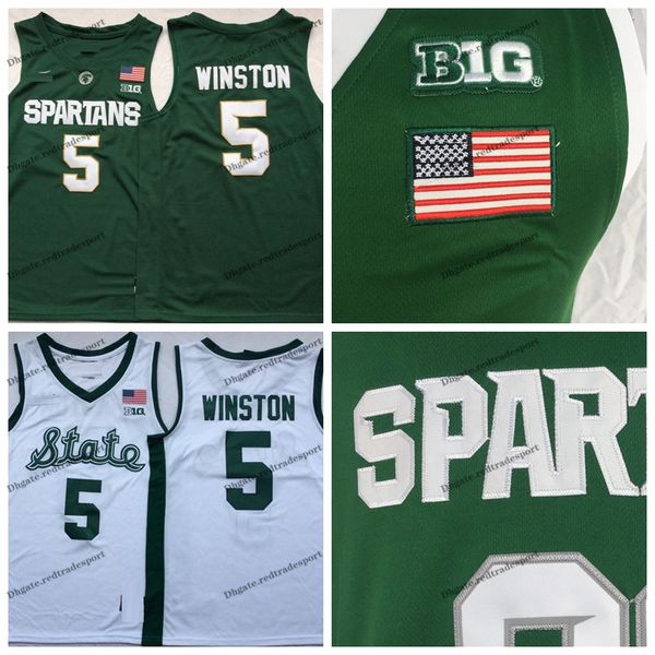 

2019 michigan state spartans cassius winston college basketball jerseys #5 cassius winston green white stitched shirts s, Black