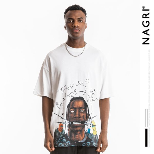 

популярные мужская одежда ретро рисунок printed street singer популярные high street сыпучие короткие рукава мужчины tee», White;black