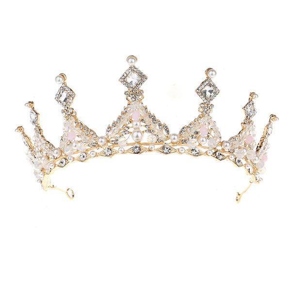 

crown headband for women girl crystal imitation pearl tiaras party wedding bridal hair accessories ll@17, Golden;white