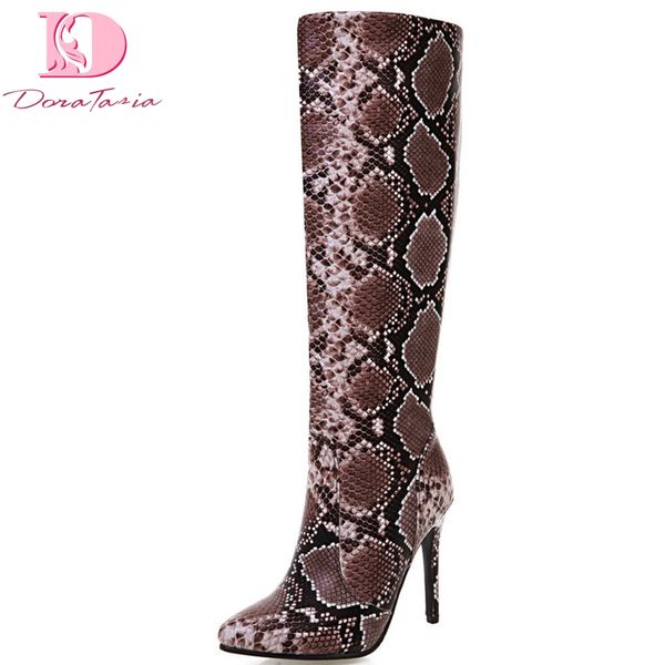

doratasia fashion large size 43 high heels mid calf boots woman shoes slip on ns shoes women boots female, Black