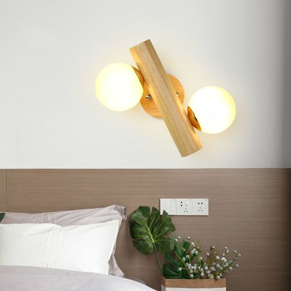 

nordic creative led wall lamp wood bedroom bedside sconce glass ball restaurant luxury lighting living room home deco fixtures