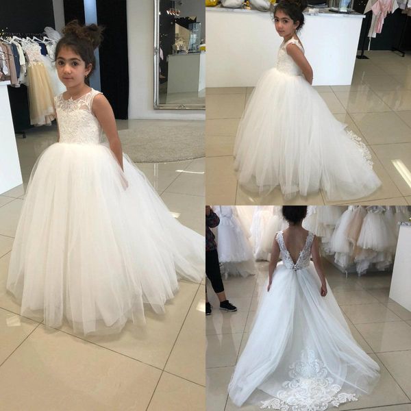 

ivory cute ball gown flower girl dresses lace appliqued jewel neck kids pageant dress v back girls birthday party first communion dress 163, White;blue