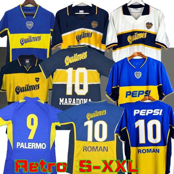 

97 98 boca juniors retro soccer jersey maradona roman caniggia 1997 96 2002 03 palermo football shirts maillot camiseta de futbol 2005 2001, Black;yellow