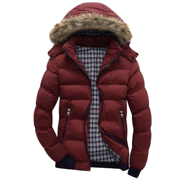 

boys casual warm hooded winter padded coat mens jackets thick parka fur collar hooded men's coats outerwear brand clothing m-4xl, Black