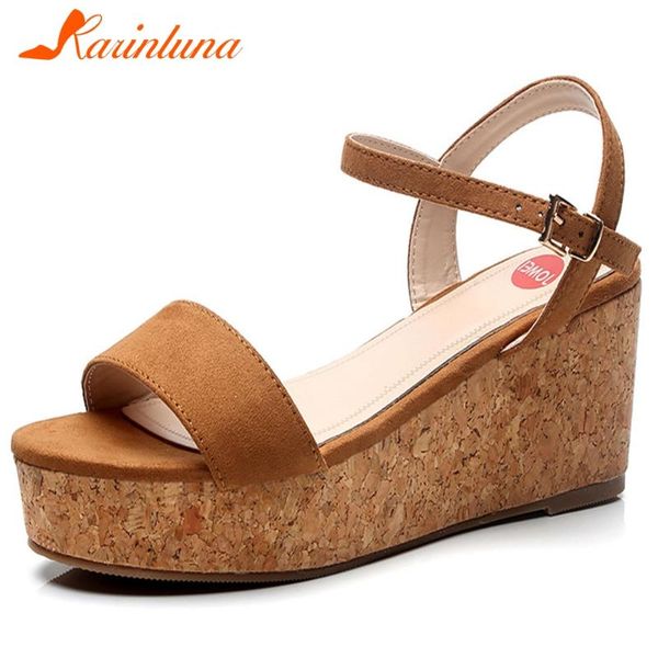 

karin 2020 new arrivals wedge high heels buckle strap summer sandals women shoes dropship platform casual shoes woman, Black