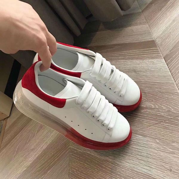 

2019 classic new coloured broad shoes men women summer type crystal bottom leather lace single shoe muffin thick bottom leisure white shoes, Black