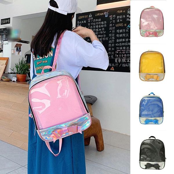 

women ladies fashion bowknot transparent shoulder handbag backpack casual bags large capacity school bag for teenage#t3