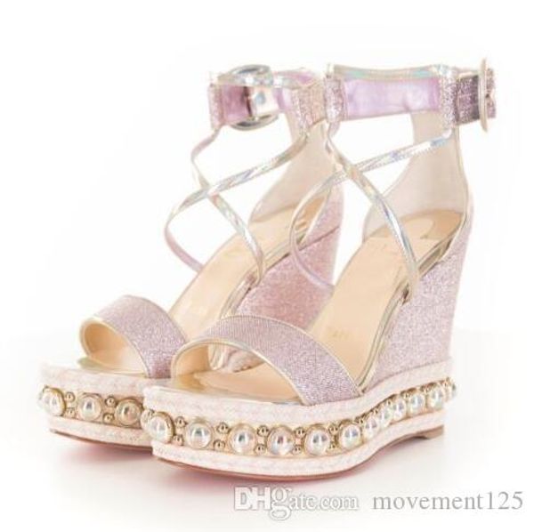 

2019 designer sandals luxury pink glitter diams chocazeppa brand women's sandals wedge fashion red bottom wedges beach women high heels, Black