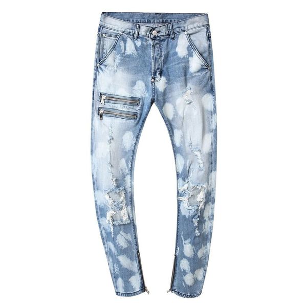 

denim ripped hole light blue design jeans мужчины моды марка 2020 осень весна hip hop streetwear брюки плюс размер w 42 44 46