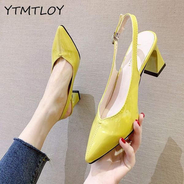 

women pumps fashion ladies high heels shoes soft leather heels shoes woman pointed toe zapatos rojos mujer yellow, Black
