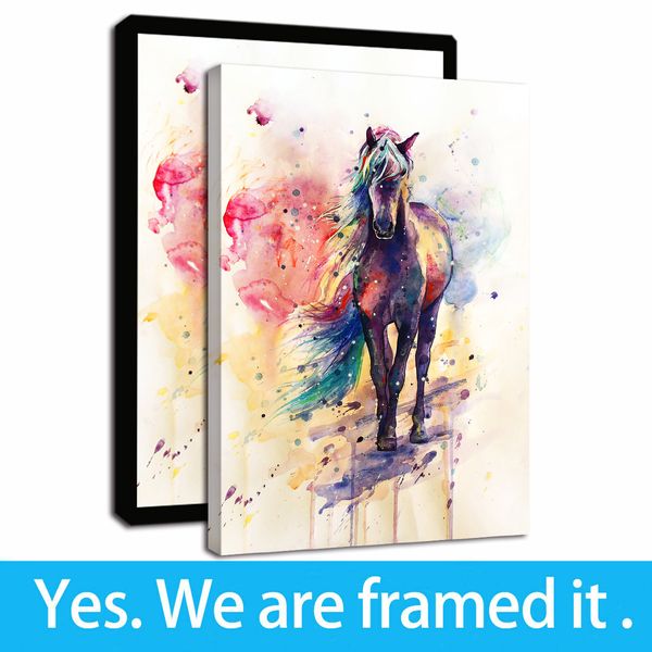 Pinturas a Óleo animal cavalo Aquarela Retrato Canvas Wall Art giclée Abstract Artwork Framed pronto para pendurar