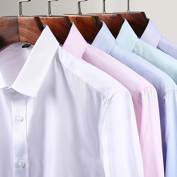 

men's regular-fit long sleeve basic solid dress shirt patch single pocket male formal business social shirts office working wear, White;black