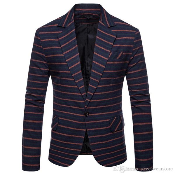 

блейзеры мужская мода одна кнопка пиджак хлопок slim fit мужчины полосатый костюм пальто бизнес свадьба, White;black