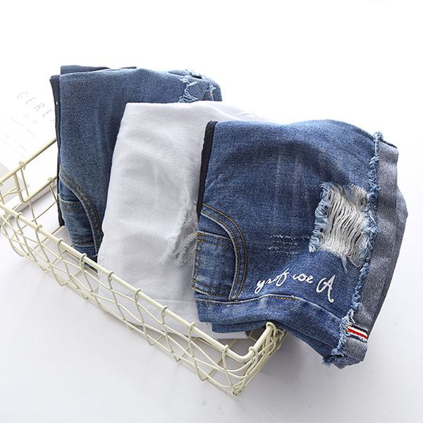 

2019 pregnant women's shorts summer wear low-waisted denim shorts spring loose pants for pregnant women relaxing summer dress, White