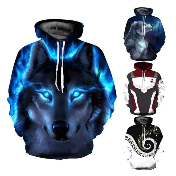 

2019 3d hoodie zip wolf men women hoodies sweatshirt harajuku hoody anime tracksuit coat casual jacket hooded pullover, Black
