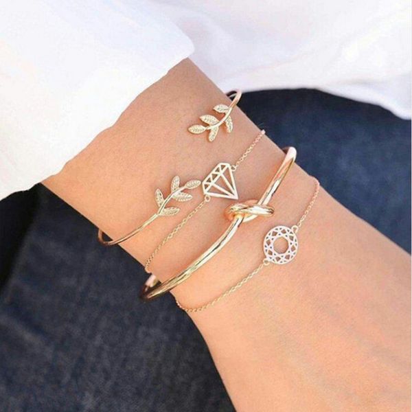 

2019 boho золотые манжеты браслеты набор для женщин персонализированные листья узел очарование нежные цепочки партия свадебные украшения, ак, White