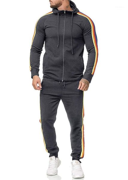 

suits mens designer tracksuits fashion rainbow color striped long sleeve 2pcs sets casual mens plus size, Gray