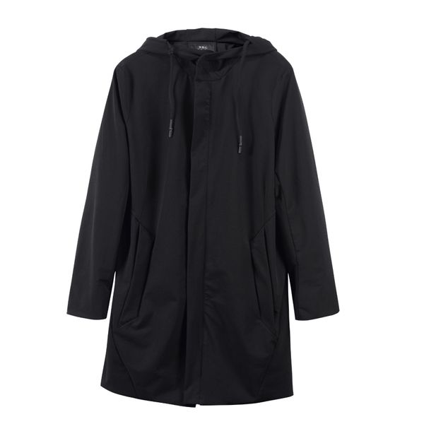 

2019 new brand long hoodies trench coat men quality male black solid coat windbreaker jacket ing, Tan;black
